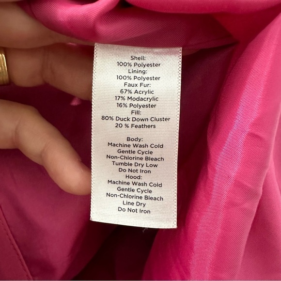 Talbots Pink Rose Down Puffer Vest Removable Hood Faux Fur - Picture 5 of 10